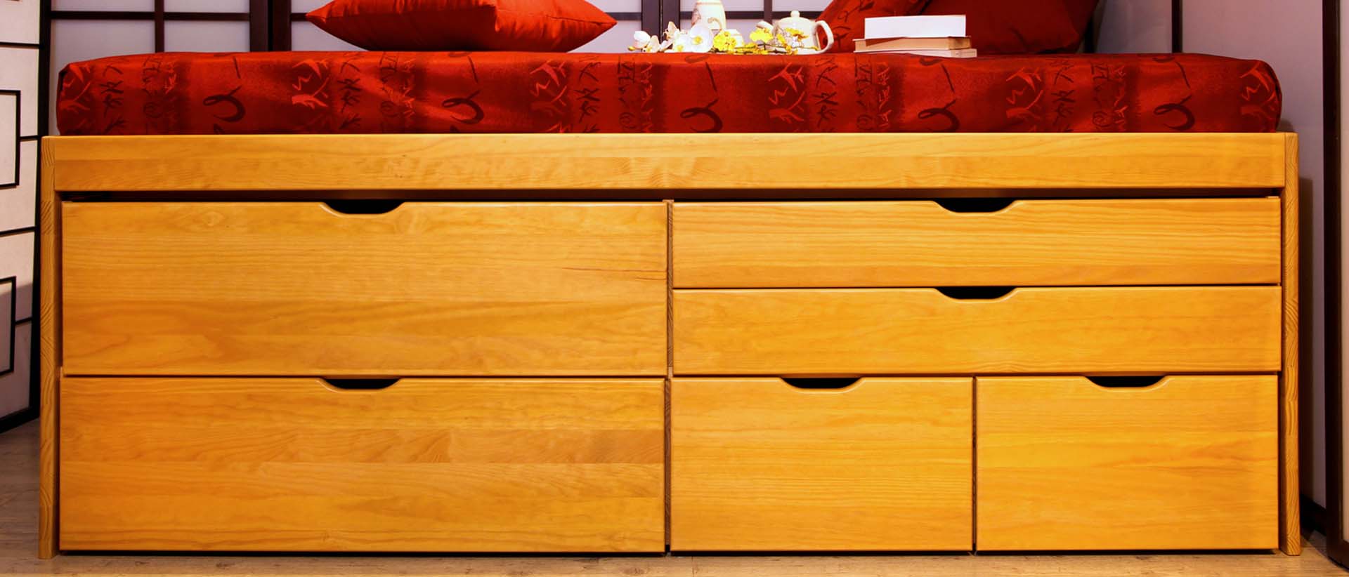 Lit Massako à tiroirs avec rangement modulaire